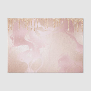 Rosegold Blush Marble with Gold Glitter Droplets Tissue Paper