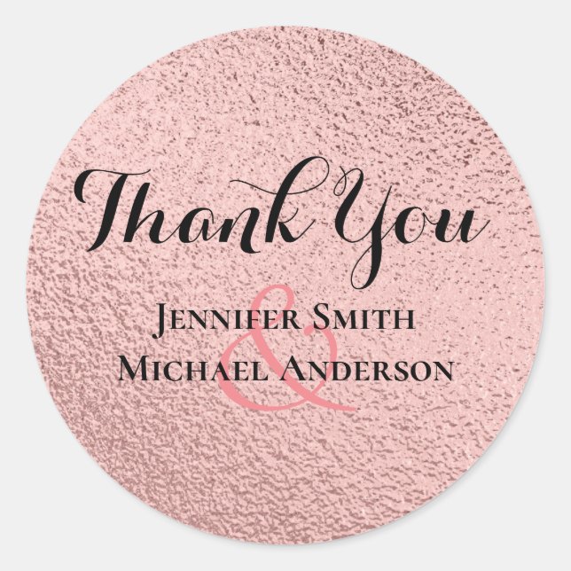 RoseGold Glitter Glam Foil Look Wedding BUDGET Classic Round Sticker (Front)