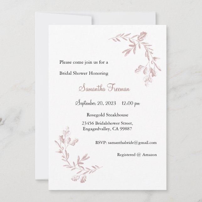 Rosegold Invitation, Wedding Invitation, Pink Gold Invitation (Front)