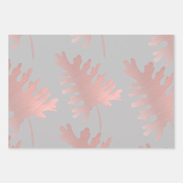 Rosegold leaves Wrapping Paper Flat Sheet Set of 3 (Front)