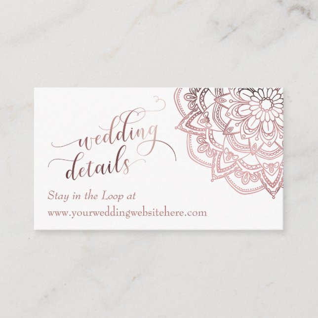 Rosegold Mandala White Wedding Details Insert Card (Front)