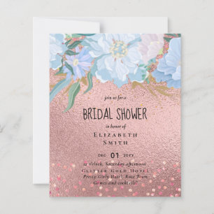 RoseGold Metallic Glitter Floral Foil Look Wedding