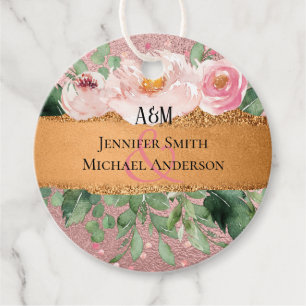 RoseGold Metallic Glitter Floral Foil Look Wedding Favour Tags