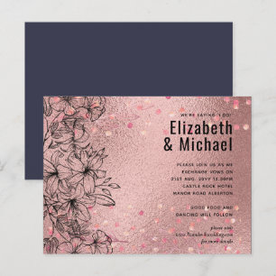 Rosegold Metallic WEDDING Glitter Look Invitation Postcard