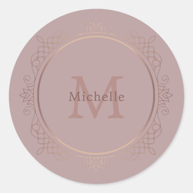 Rosegold Monogrammed Elegant Template Trendy Classic Round Sticker (Front)