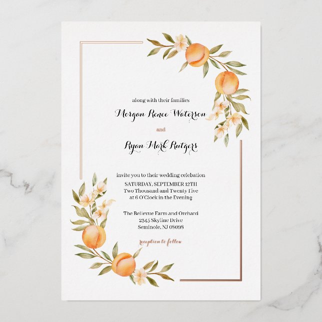Rosegold Peach Blossom Wedding Invitation (Front)