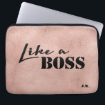 Rosegold Print background "Like a boss" text Laptop Sleeve<br><div class="desc">"Like a boss" laptop sleeve with a printed rosegold background.  Personalise the initials using the Zazzle tool.</div>