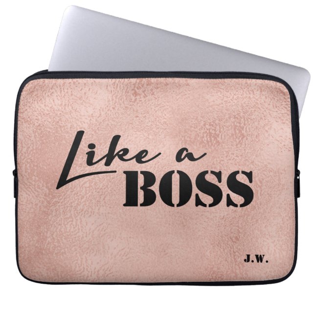 Rosegold Print background "Like a boss" text Laptop Sleeve (Front)