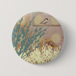 Rosegold Pussy WIllow Bird Design Botton 6 Cm Round Badge