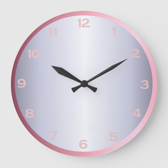 Rosegold Silver Pink Foil Metallic Look Girly Large Clock (Front)