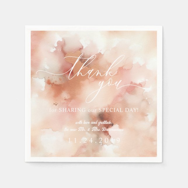 RoseGold Watercolor Wedding Thank You Napkin (Front)