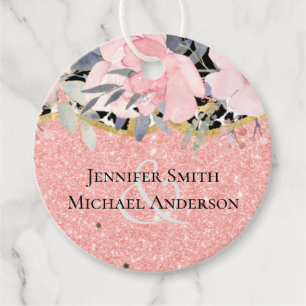 Rosegold WEDDING Girly Pink Floral Glitter Glam Favour Tags