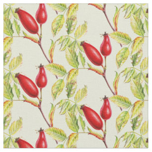 Rosehip botanical watercolor fruits fabric