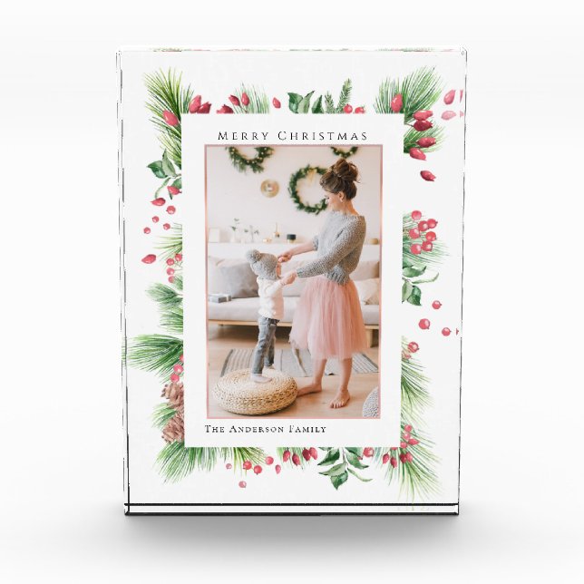 Rosehips & Holly Berries Christmas Greenery Photo Block (Front)