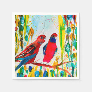 Rosella birds in tree watercolor art napkin