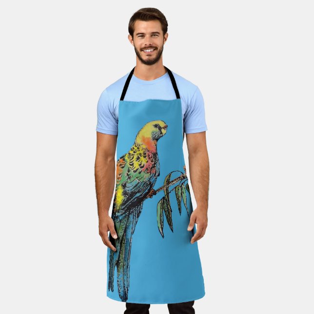 Rosella Parrot Birds Blue Pattern Mens Dads Apron (Worn)