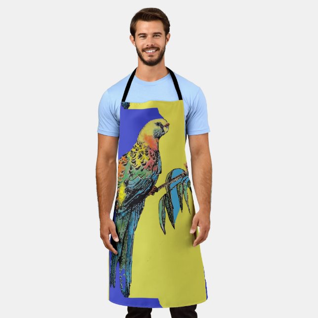 Rosella Parrot Watercolor Colorful Blue Art Apron (Worn)
