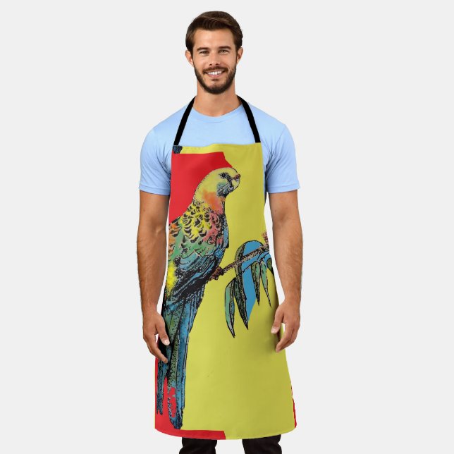 Rosella Parrot Watercolor Colorful Blue Art Apron (Worn)