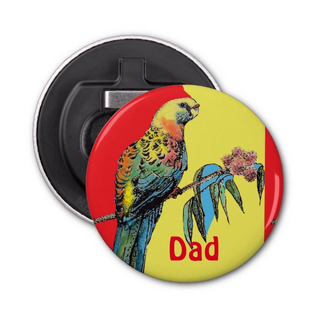 Rosella Parrot Watercolor Dad father Name Bottle Opener (Front)