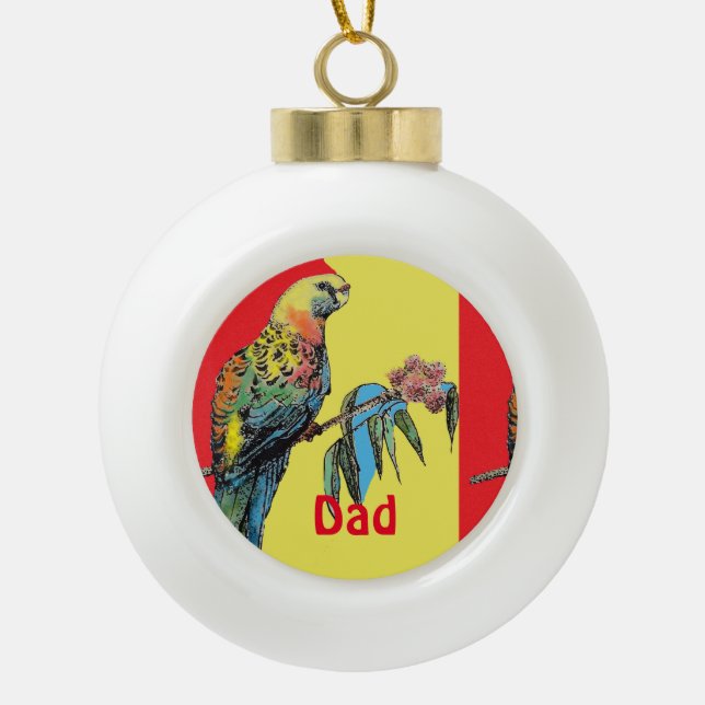 Rosella Parrot Watercolor Dad father Name Ornament (Front)
