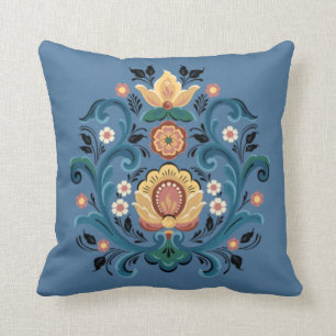 Rosemaling Gold and Burgundy Cushion
