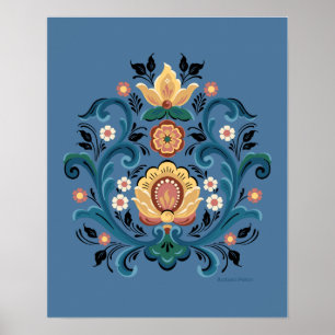 Rosemaling Gold and Burgundy Poster