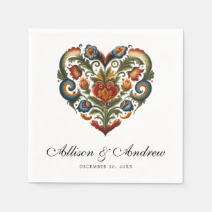 Rosemaling Heart Norwegian Folk Art Napkin