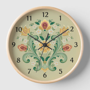 Rosemaling in Green and Gold Clock