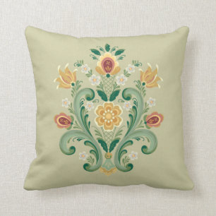 Rosemaling in Green and Gold Cushion
