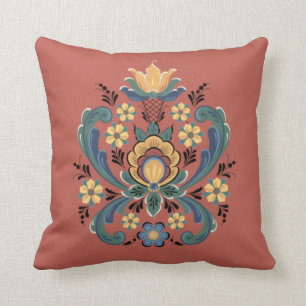Rosemaling in Red and Gold Cushion