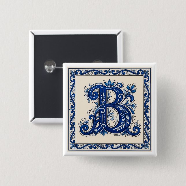 Rosemaling Monogram-Prussian Blue 15 Cm Square Badge (Front & Back)