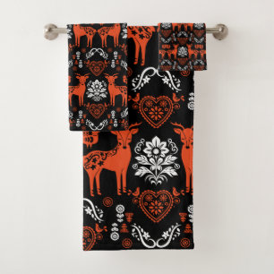 Rosemaling Norwegian Folk Art Bath Towel Set