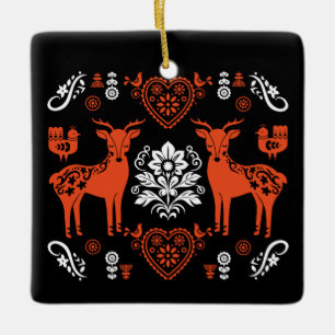 Rosemaling Norwegian Folk Art Ceramic Ornament