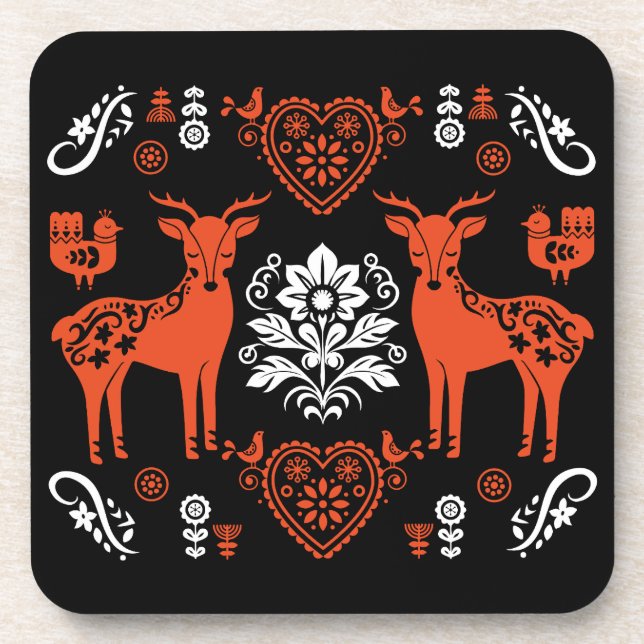 Rosemaling Norwegian Folk Art Coaster (Front)