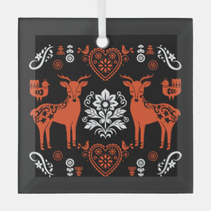 Rosemaling Norwegian Folk Art Glass Tree Decoration