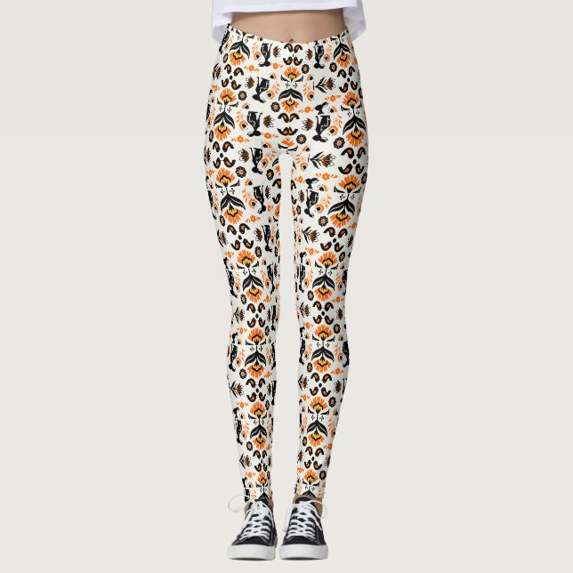 Rosemaling Norwegian Folk Art Leggings (Front)