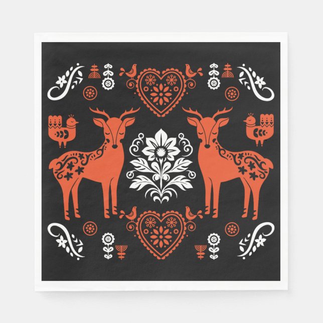 Rosemaling Norwegian Folk Art Napkin (Front)