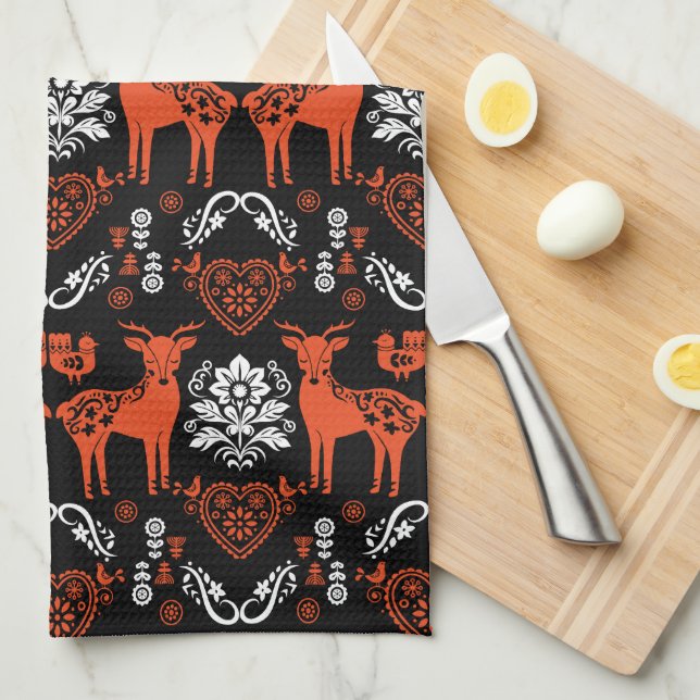 Rosemaling Norwegian Folk Art Tea Towel (Quarter Fold)