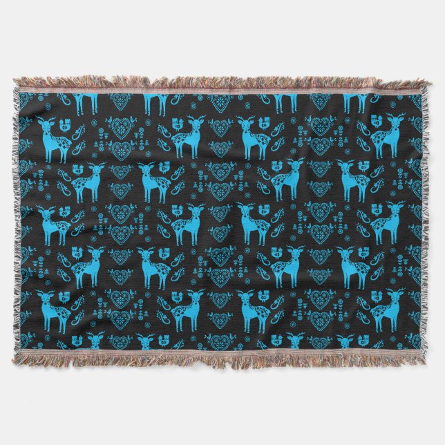 Rosemaling Norwegian Folk Art Throw Blanket (Front)