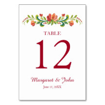 Rosemaling Red and Pink Table Card