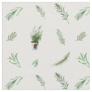 Rosemary Branches and Pots Watercolor Fabric