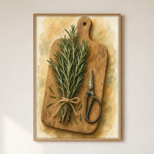 Rosemary Bundle and Shears Watercolour Poster