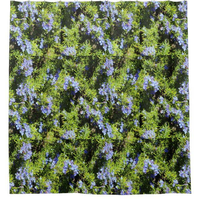rosemary flowers on green pattern shower curtain (Front)