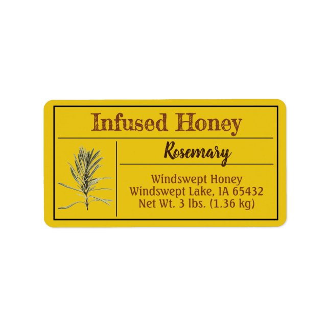 Rosemary Herb Infused Honey Jar Label (Front)