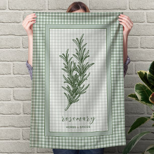 Rosemary Herb Kitchen Towel – Green Gingham Border