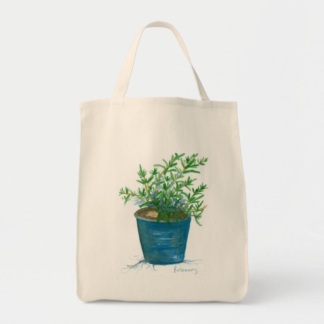 Rosemary Herb Plant Garden Watercolor Painting Tote Bag (Front)