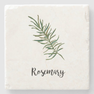 Rosemary Herb Watercolor Painting Word Art Stone Coaster