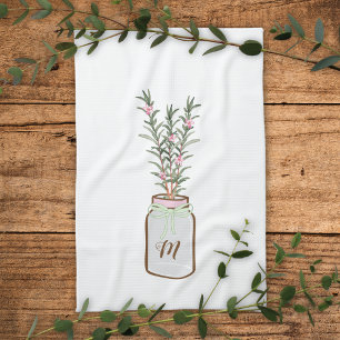 Rosemary Herbs in Jar Monogram Tea Towel