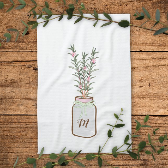 Rosemary Herbs in Jar Monogram Tea Towel (Creator Uploaded)