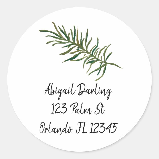 Rosemary Sprig Illustration Custom Address Classic Round Sticker (Front)